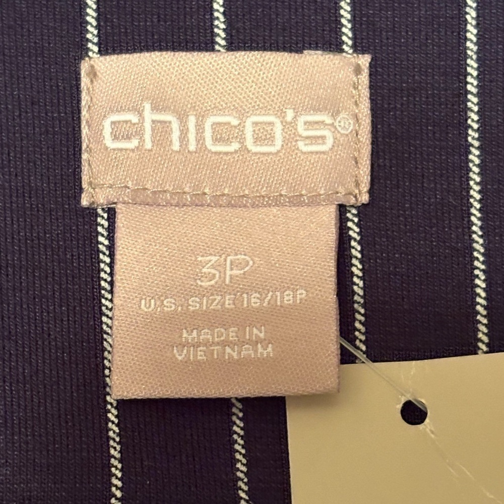 NWT Chico's Navy and White Striped Blazer Women’s XLP Ruffled Cuff Pearl Buttons - Picture 2 of 10